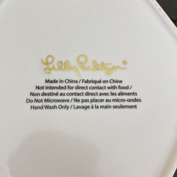 Lilly Pulitzer Ceramic Trinket Tray Pineapple Motif Gold Trim - Picture 7 of 8